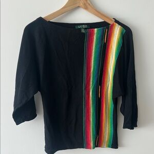 Ralph Lauren Black Top with Multicolor Stripes